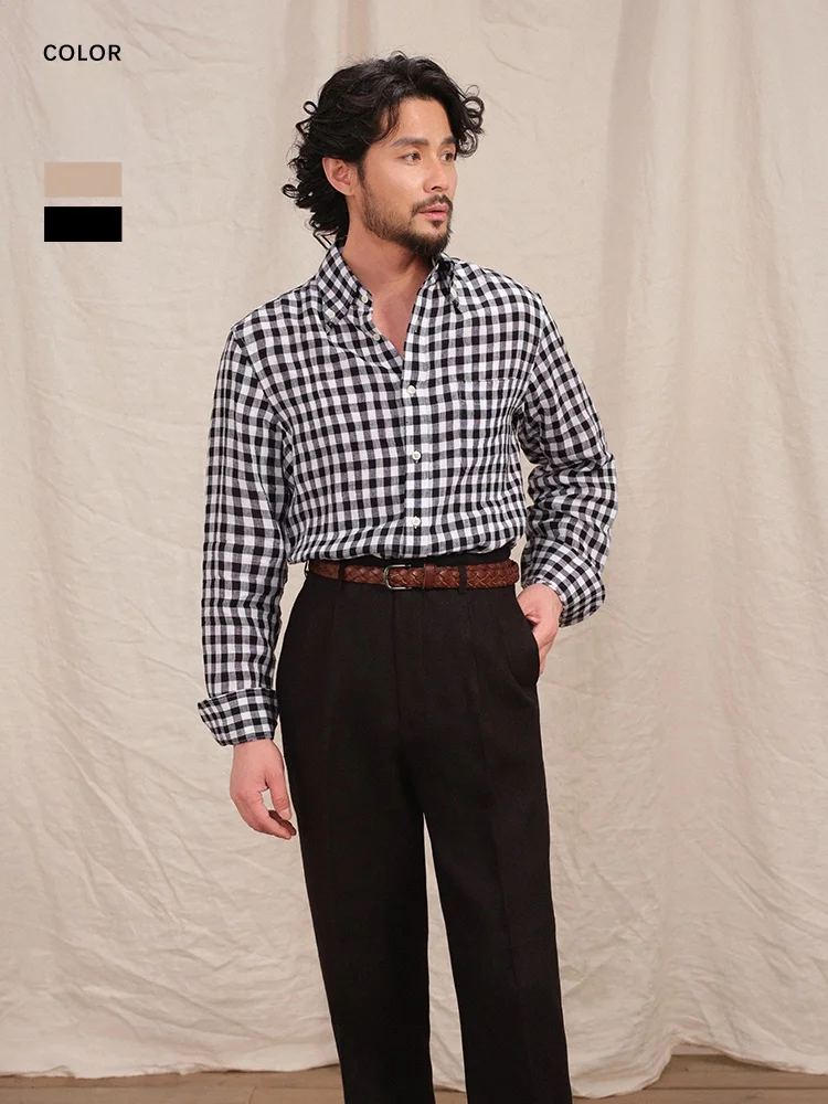 

Cultum Men's Classic Button-Down irt Breathable Linen Plaid hine Waable Long Sve Busin Casual Wear All Seasons