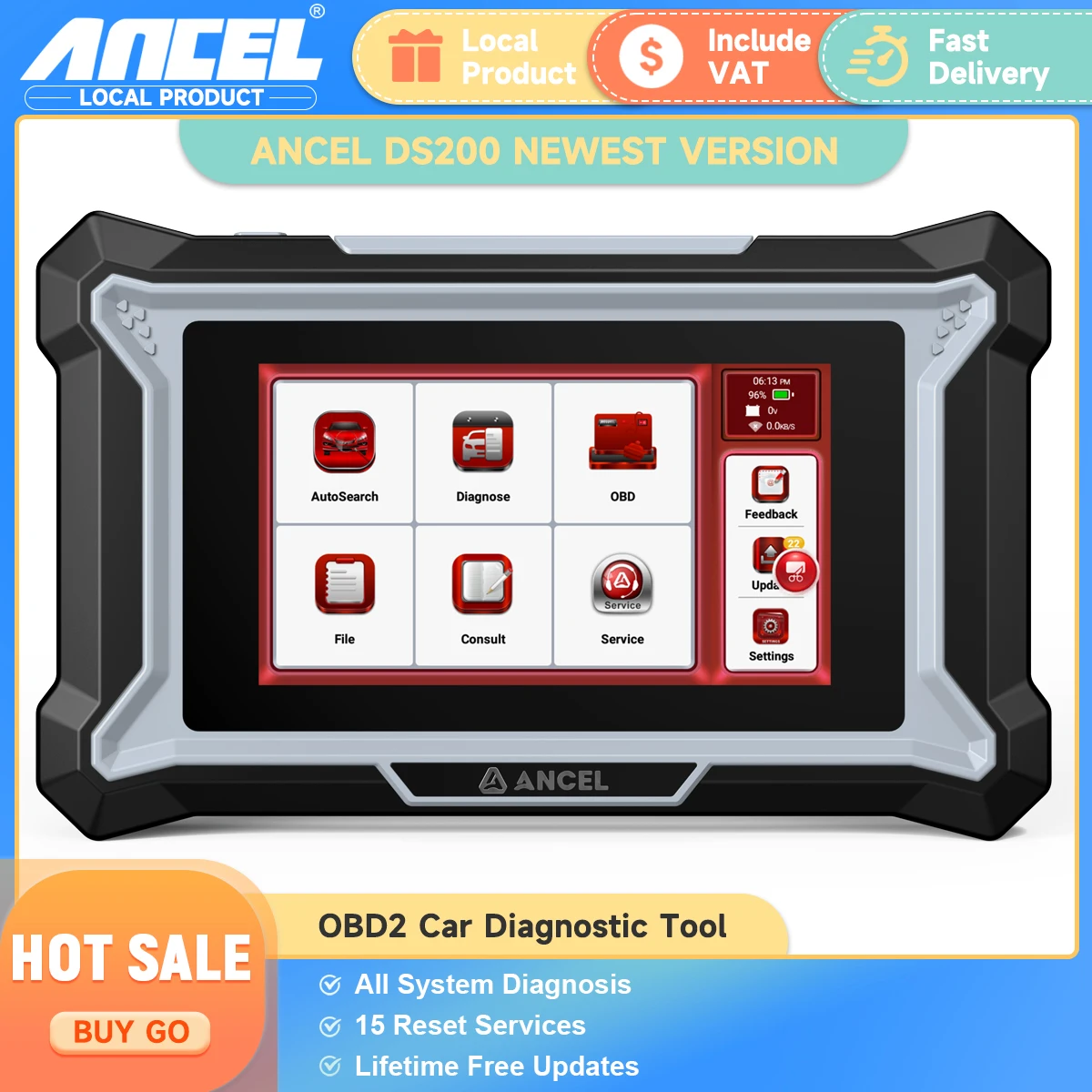 ANCEL DS200 OBD2 Car Scanner 4 System Diagnostic Tool DPF Regen A/F TPMS Airbag ABS Oil SAS EPB 15 Reset OBD 2 Auto Scan Tools