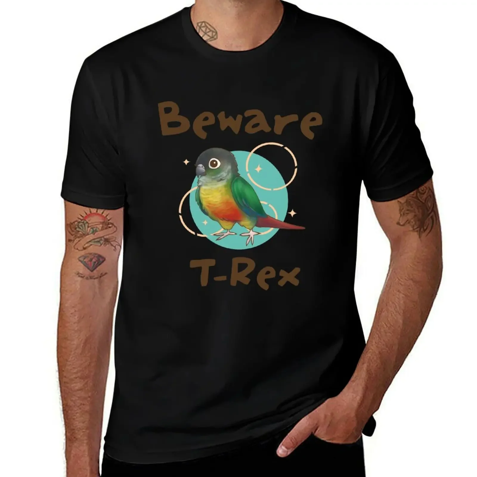 

Beware the T-Rex (Yellows Sided Green Cheek Conure) T-Shirt for a boy customs design your own oversizeds T-shirt men