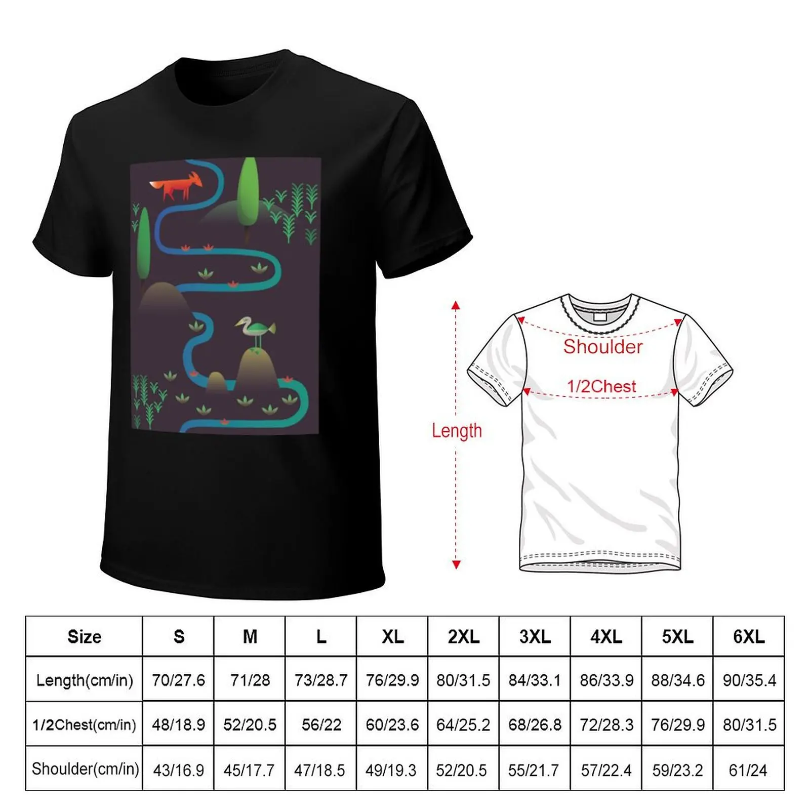 Landscape - Fox and Stream 2 (Pattern) T-Shirt t shirts for man graphic vintage T-Shirt