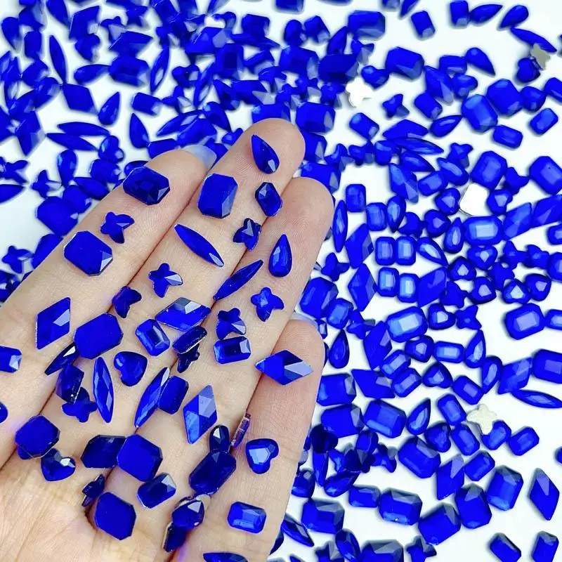 

50Pcs Minimalist Klein Blue Nail Rhinestones Charms with Multiple Styles Butterfly Square Mini Nail Crystal Decoration for DIY