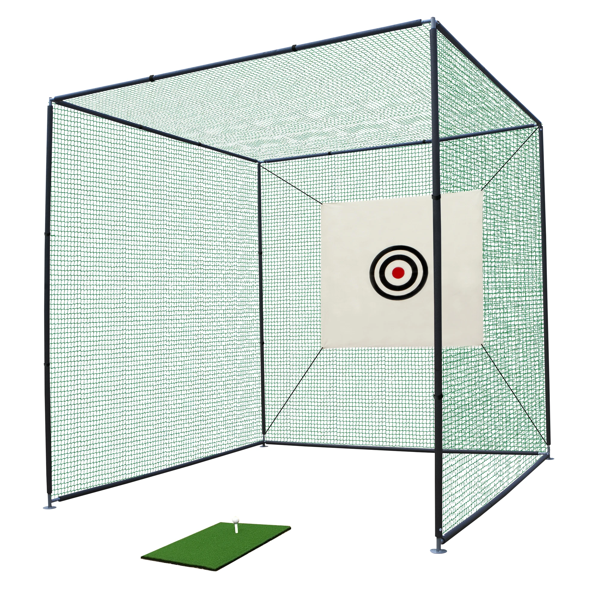 LZBEITEM 10X10X10FT Golf Practice Net Cage w/ Metal Frame Hitting Net Kit Indoor Outdoor