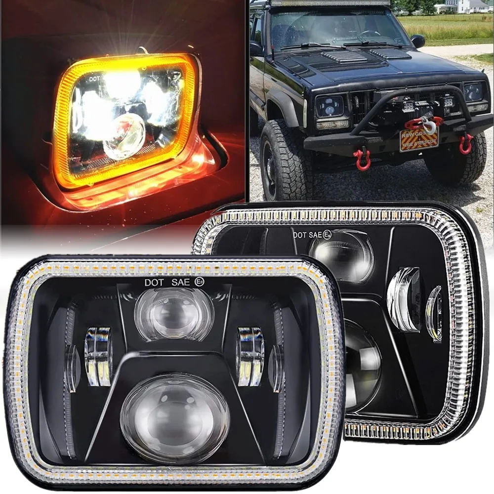 

5X7 7X6 Car LED Headlights For Jeep Cherokee XJ Wrangler YJ Accessories Seal Beam DRL Square Turn Signal HeadLights For GMC/Ford