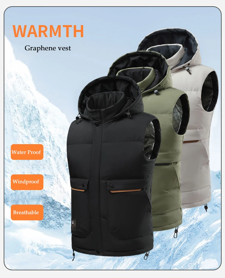 

Thick Vest Men Running Sports Waterproof Thick Vest Sleeveless Thickened Warm Winter Coat Windproof and Waterproof Removable Hat