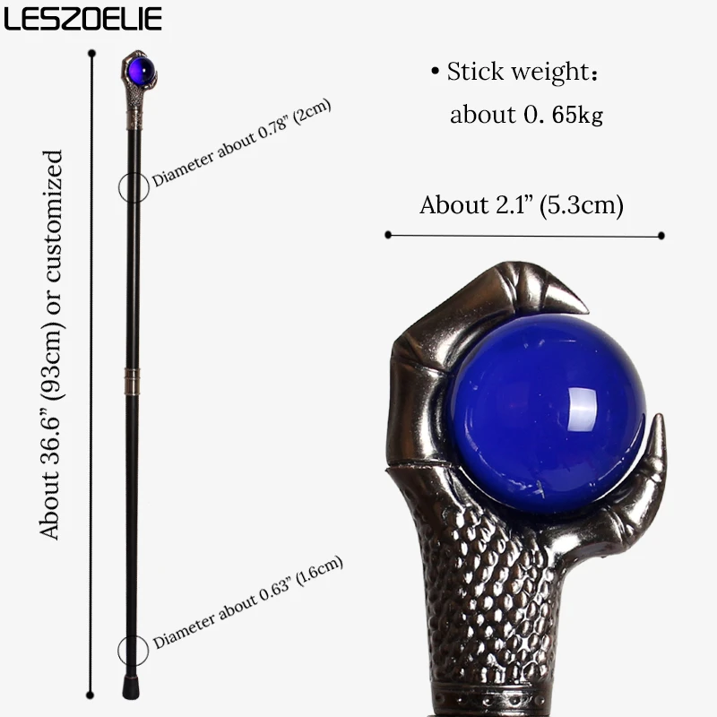 Tongkat Jalan Cakar Naga Perak untuk Pria dan Wanita Bola Kristal Biru Royal Elegan Vintage Fashion Mewah Tongkat Pesta