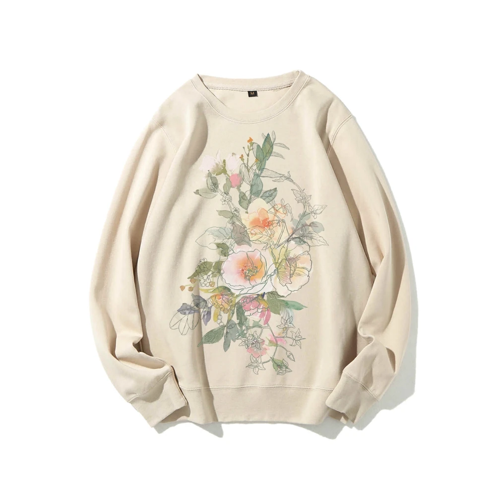 Vintage Floral Sweatshirt Wild Flower Sweatshirt Natural Lover Hoodie Women Clothing Sweatshirt Black Unisex Autumn Top Tees