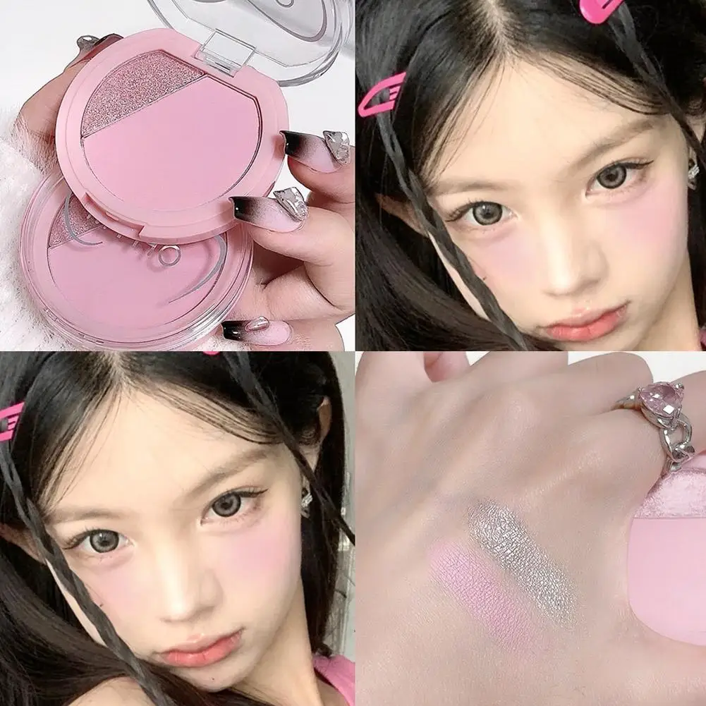 พาเลทบลัชออนไฮไลท์ 2-in-1 สีแอปริคอทชมพู บลัชออนเนื้อฝุ่น แต่งหน้าแบบธรรมชาติ แมทท์ ชิมเมอร์