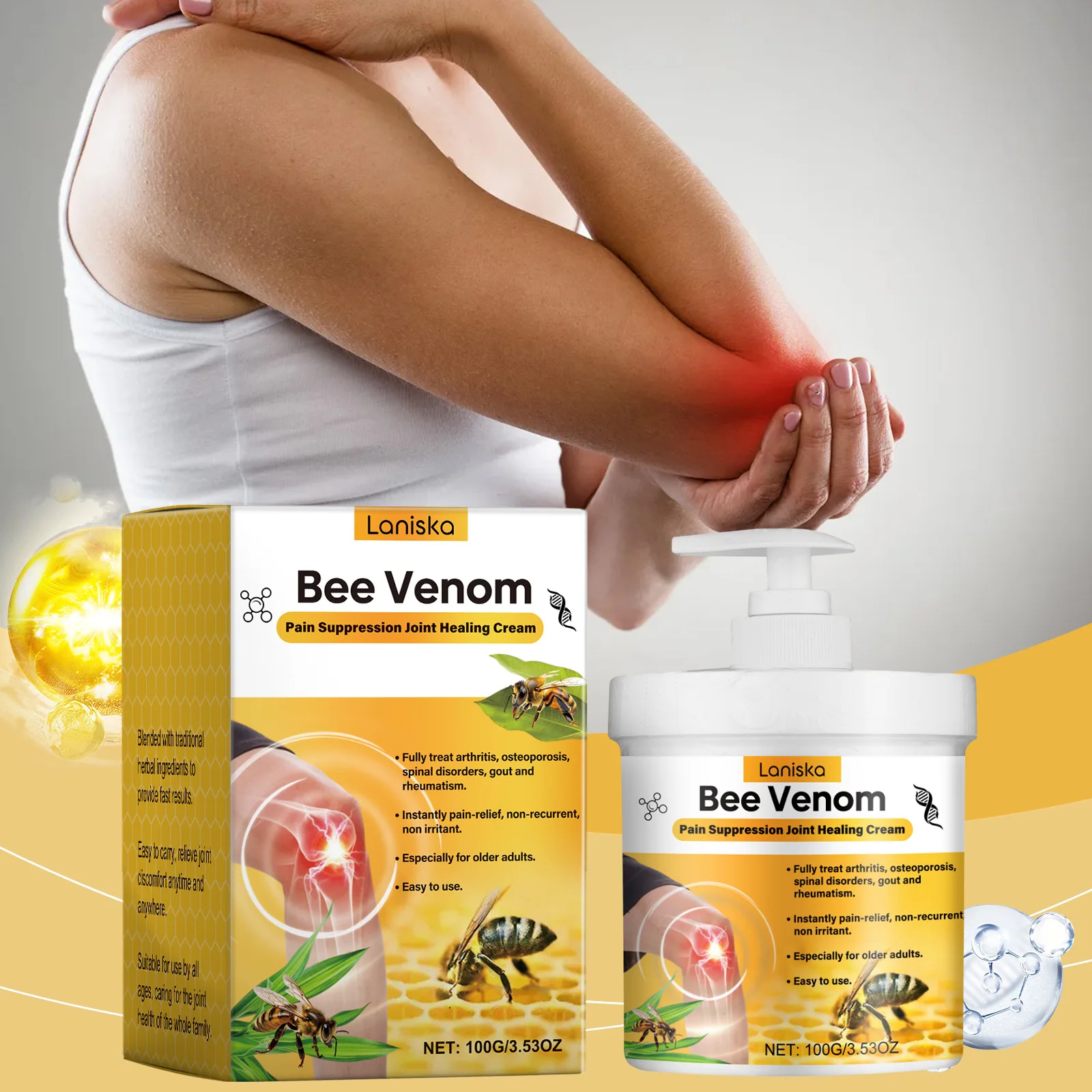 Crema para el cuidado de las articulaciones de veneno de abeja, 100g, para manos, piernas, huesos y columna Lumbar para sentarse durante mucho tiempo, dolor articular, crema para el cuidado de la terapia del hueso corporal