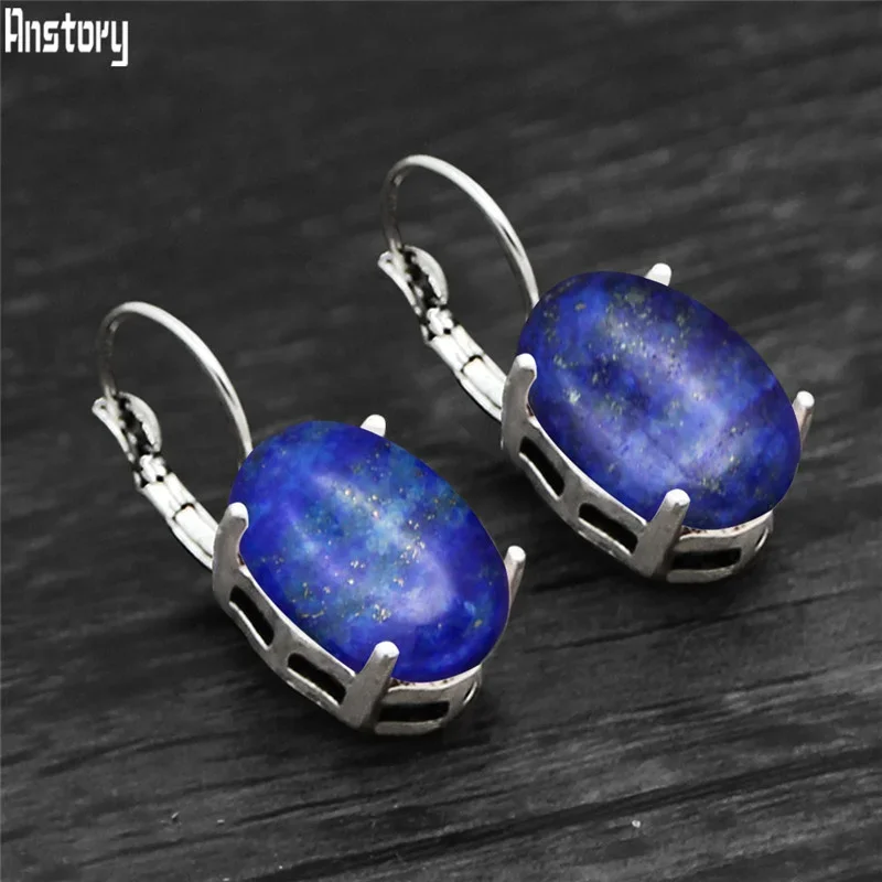 Vintage Natural Lapis Lazuli Tiger Eye Claw Cuff Earrings For Women Antique Silver Plated Natural Stone Unakite Fashion Earring