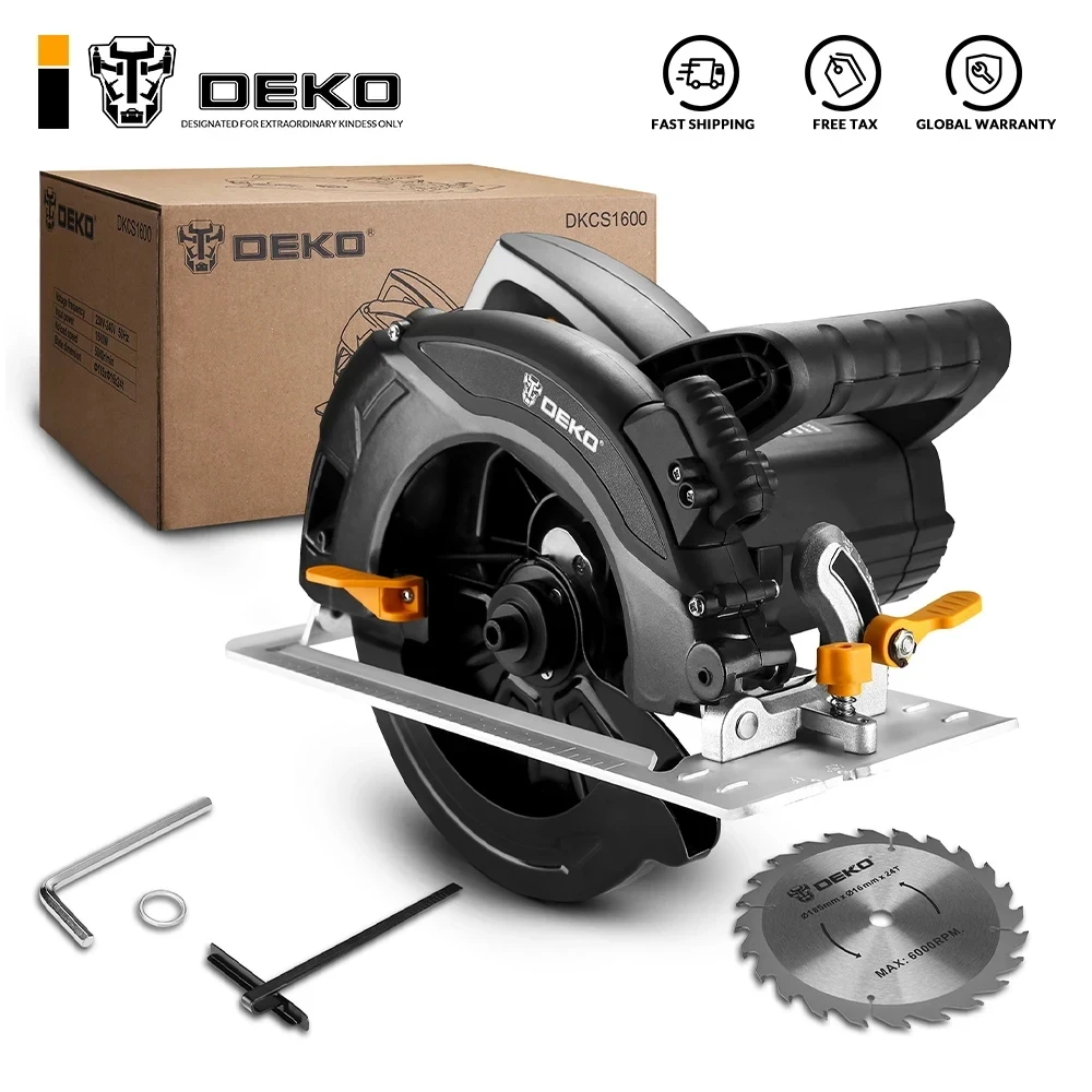 DEKO-sierra Circular eléctrica con enchufe BR de 127V, herramienta con láser, regla de escala, mango auxiliar, hoja, tubo de recolección de polvo, multifunción, 1600W
