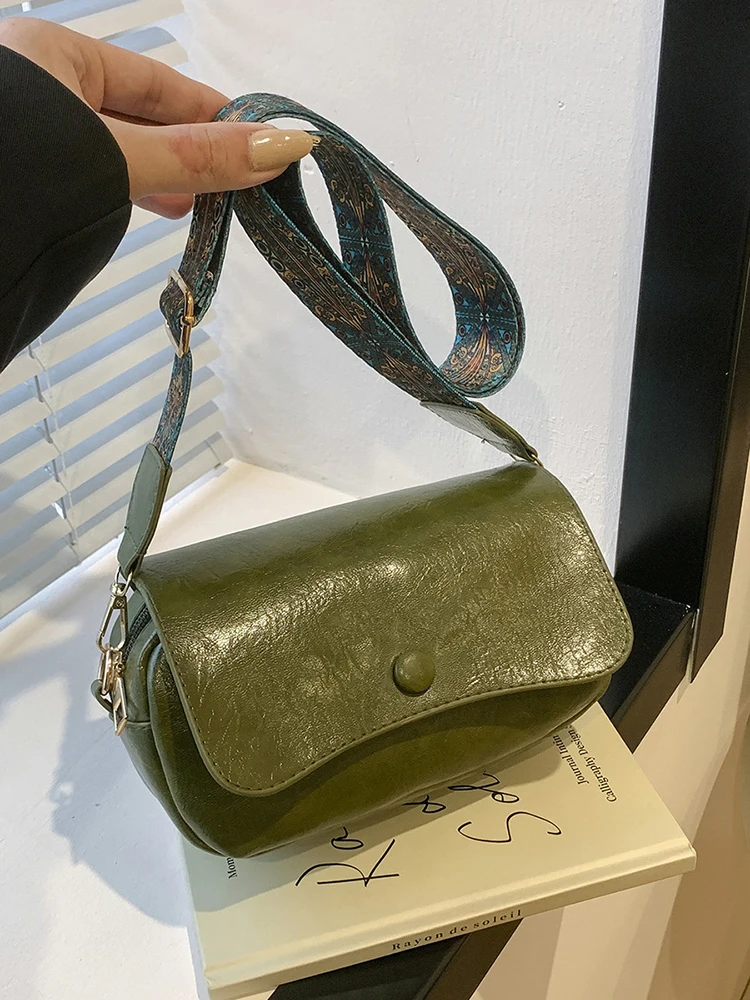 Simple Style Small Shoulder Bags For Women Solid Color Pu Leather Wide Strap Crossbody Bag Female Phone Purse Messenger Handbag