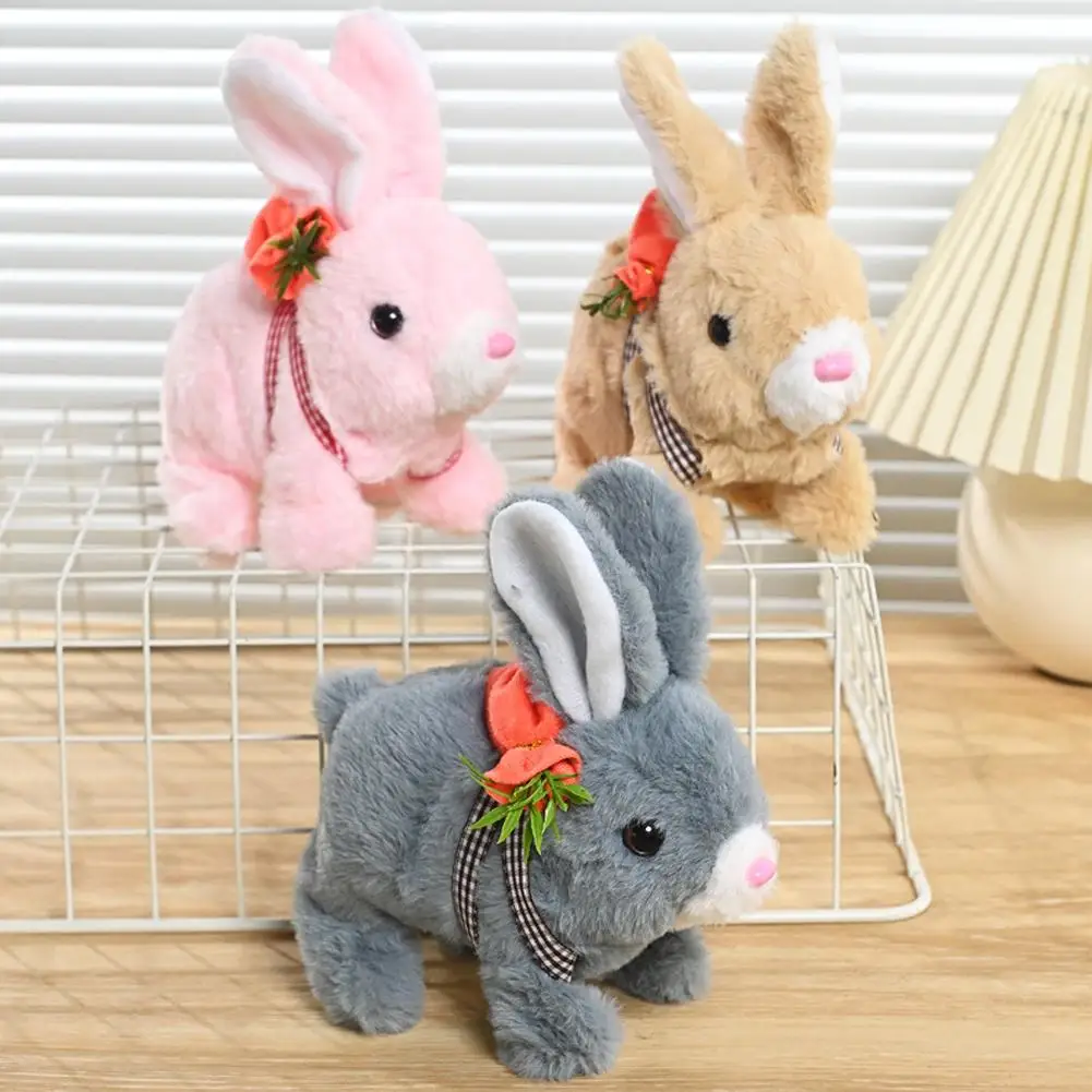 Simulation Electric Plush Bunny Rabbit Interactive Walking Wiggle Ears Stuffed Doll For Kids Baby Birthday Christmas Toys G E2T1