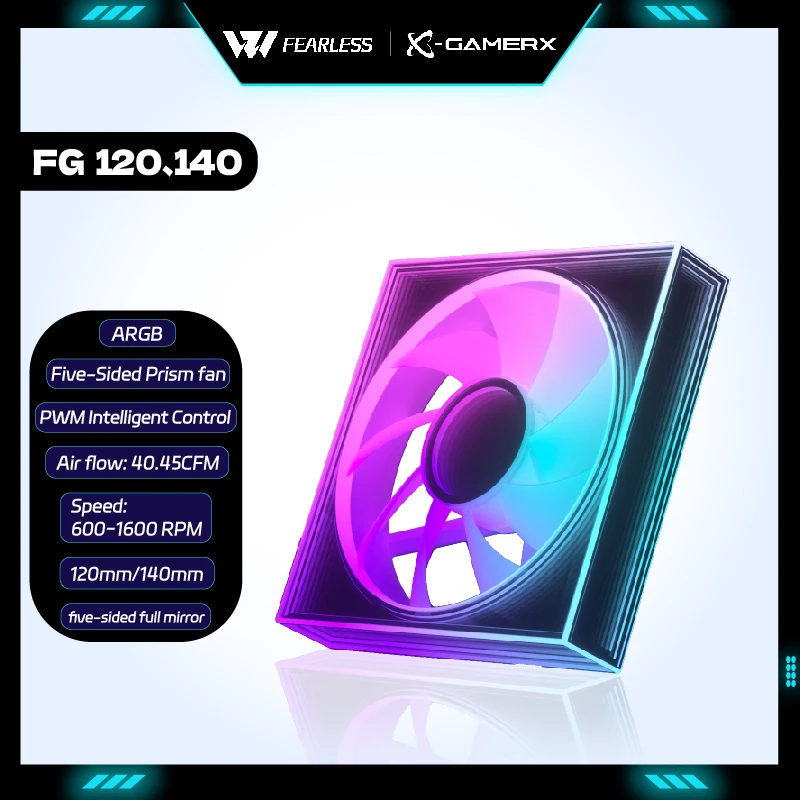PowerTrain X-Gamerx FG 120/140 ARGB five-sided Prism PC Fan 4PIN PWM 12V Quiet cooling computer case fan 120mm/140mm 600-1600RPM