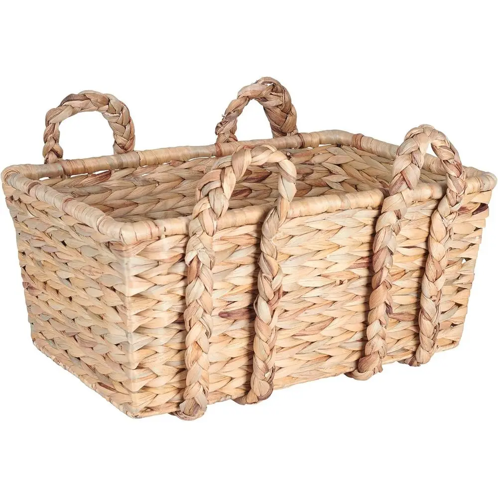 

Large Woven Storage Basket with Light Brown Handles