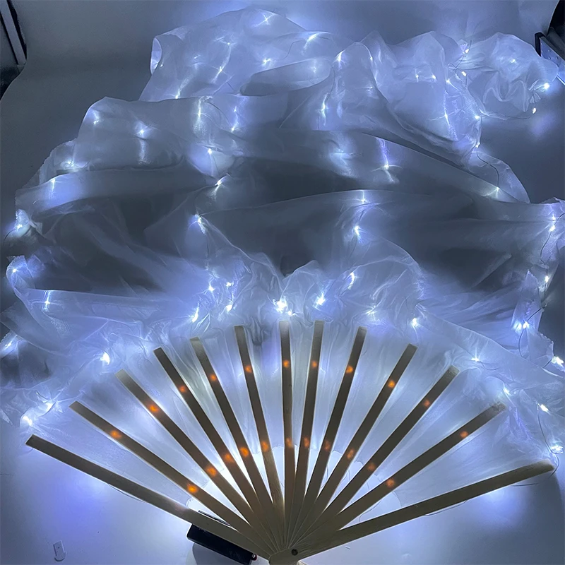 1,5 metra LED Taniec brzucha Jedwabny wachlarz Podświetlany wachlarz Ręcznie składane wachlarze Wachlarz imprezowy Impreza świąteczna Świecące rekwizyty — zdjęcie 5
