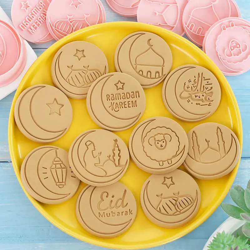 Mini Ramadan 10pcs/set Eid Mubarak Biscuit Mold Plastic Cookie Cutters Fondant Embosser Stamp Baking Tool Cake Decorating Tools