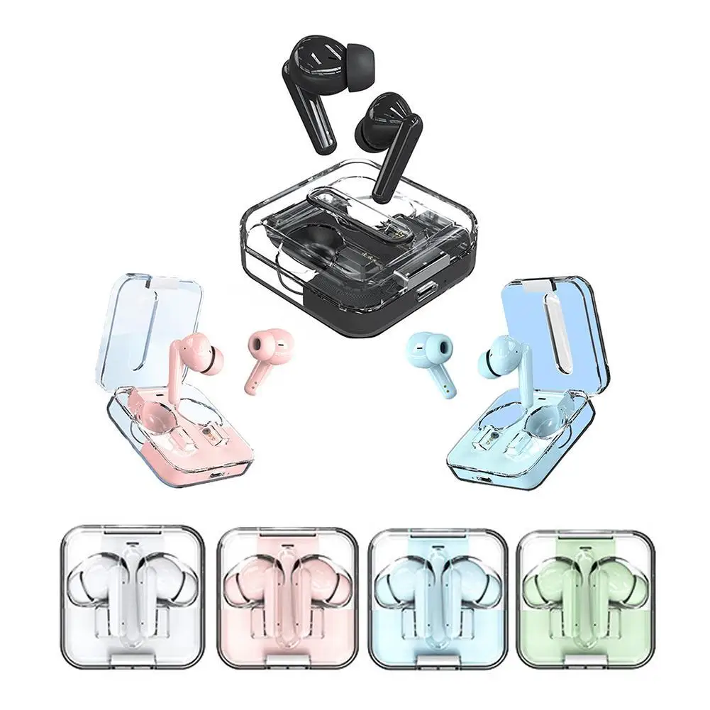 W41 Wireless Earbuds Bluetooth Earphone Transparent Charging Case Earphones in Ear Earplug Headset for Working Sports Gaming