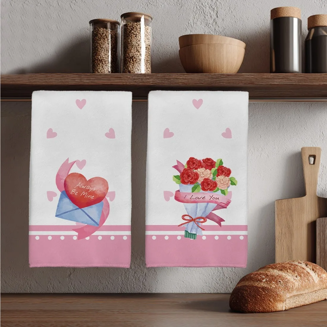 2pcs "Always Be Mine" Love Heart Ultra-Soft Kitchen Towel, 2D Print, All-Season, Quick-Dry Napkin/Hand Towel, Couple Decor Gift
