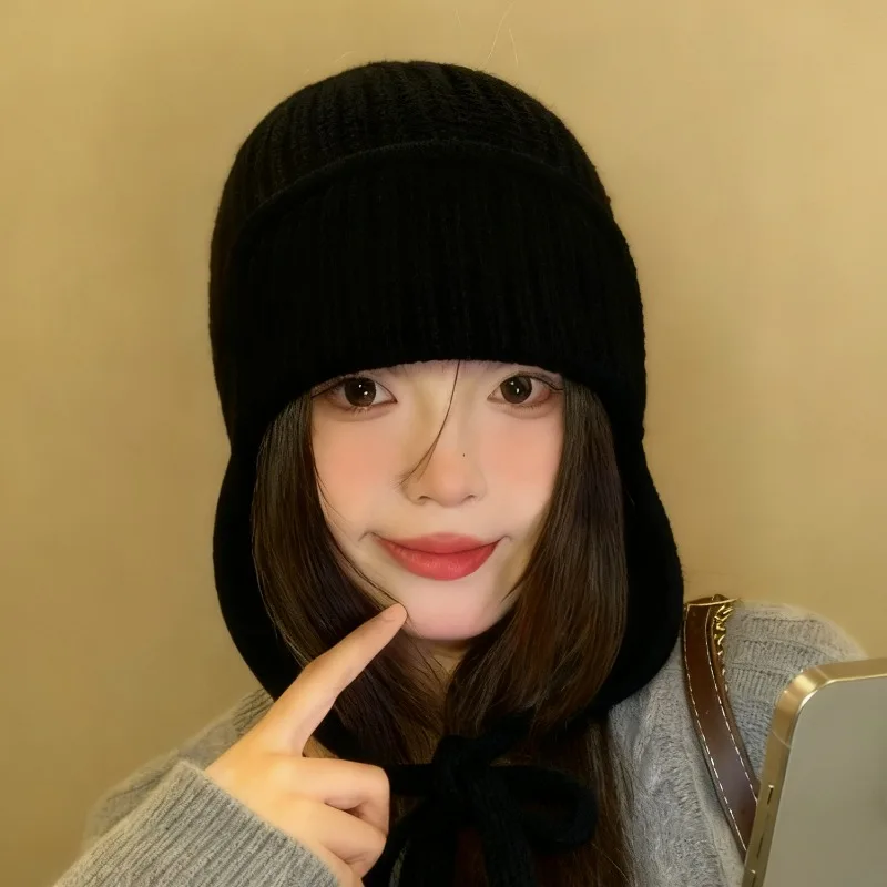 المرأة محبوك بونيه مع الأذن اللوحات الشتاء سميكة قبعة تدفئة يندبروف سدادات حماية الأذن قبعة للتزلج المشي لمسافات طويلة قبعات في الهواء الطلق