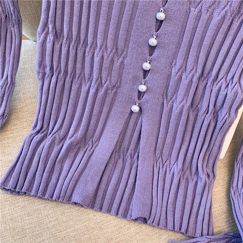 Haut en tricot côtelé pour femmes, épaules dénudées, manches longues, boutonné, Cardigan ajusté, Coquette pour adolescentes, tenue des années 90, Y2K