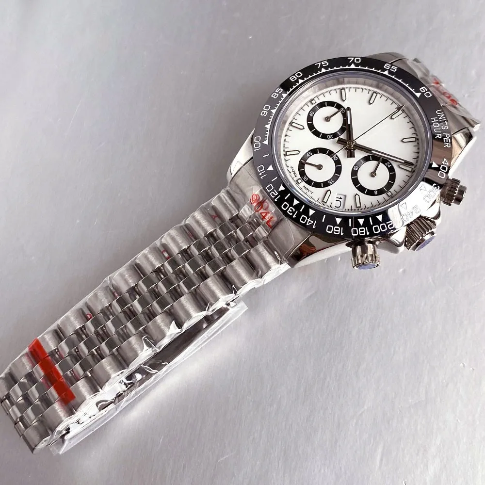 39 مللي متر Tandorio الأبيض الهاتفي كامل كرونوغراف اليابان VK63 ساعة متعددة الوظائف كوارتز رجالي ساعة معصم الياقوت الزجاج #3