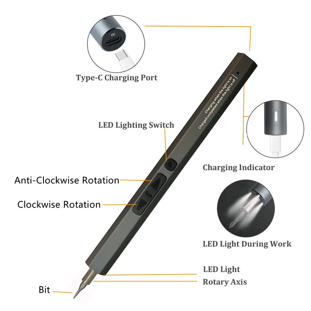 Imagem -05 - Wozobuy Conjunto de Chave de Fenda Elétrica Kit de Ferramentas de Reparo Recarregável com Tipo-c Smartphones Brinquedos pc 50 em 1