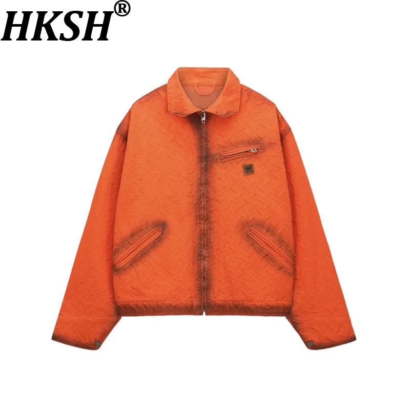 

HKSH Spring Autumn New Man's Tide Punk Leather Jacket Cowhide Anti-Slip Embossed Vintage Distressed Chic Ins Fashion Coat HK7997