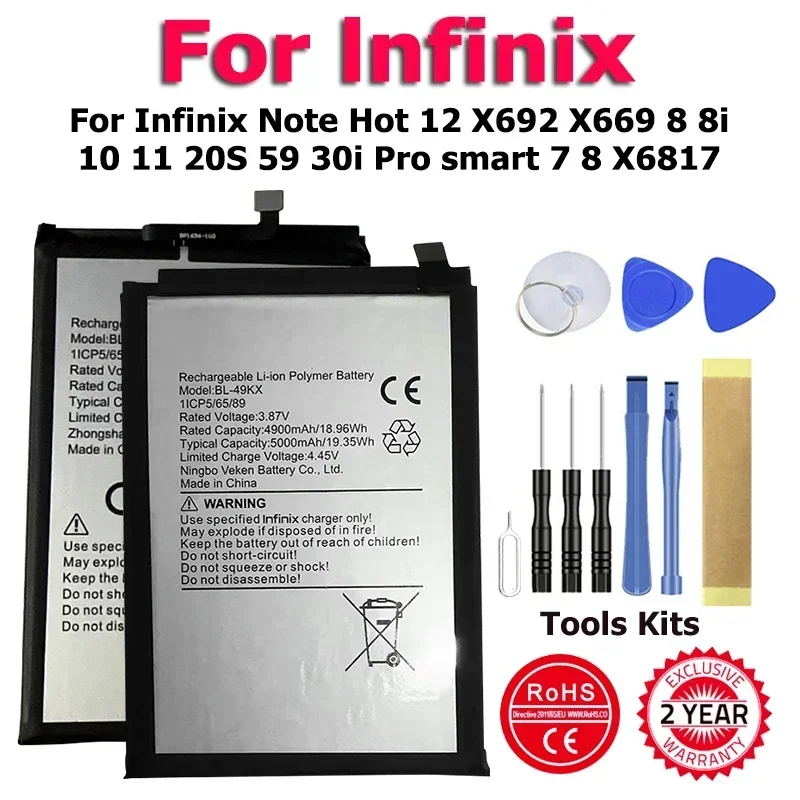 

BL-49JX BL-51BX BL-49LX BL-49KX BL-49NX Новый аккумулятор для Infinix Note Hot 12 X692 X669 8 8i 10 11 20S 59 30i Pro smart 7 8 X6817