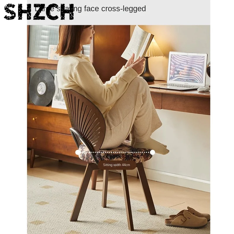 Dining Chair Swivel Shell Living Room Chair Solid Wood  Backrest Swivel Seat Carbon Steel Feet Bedroom Study Stool Makeup Chair