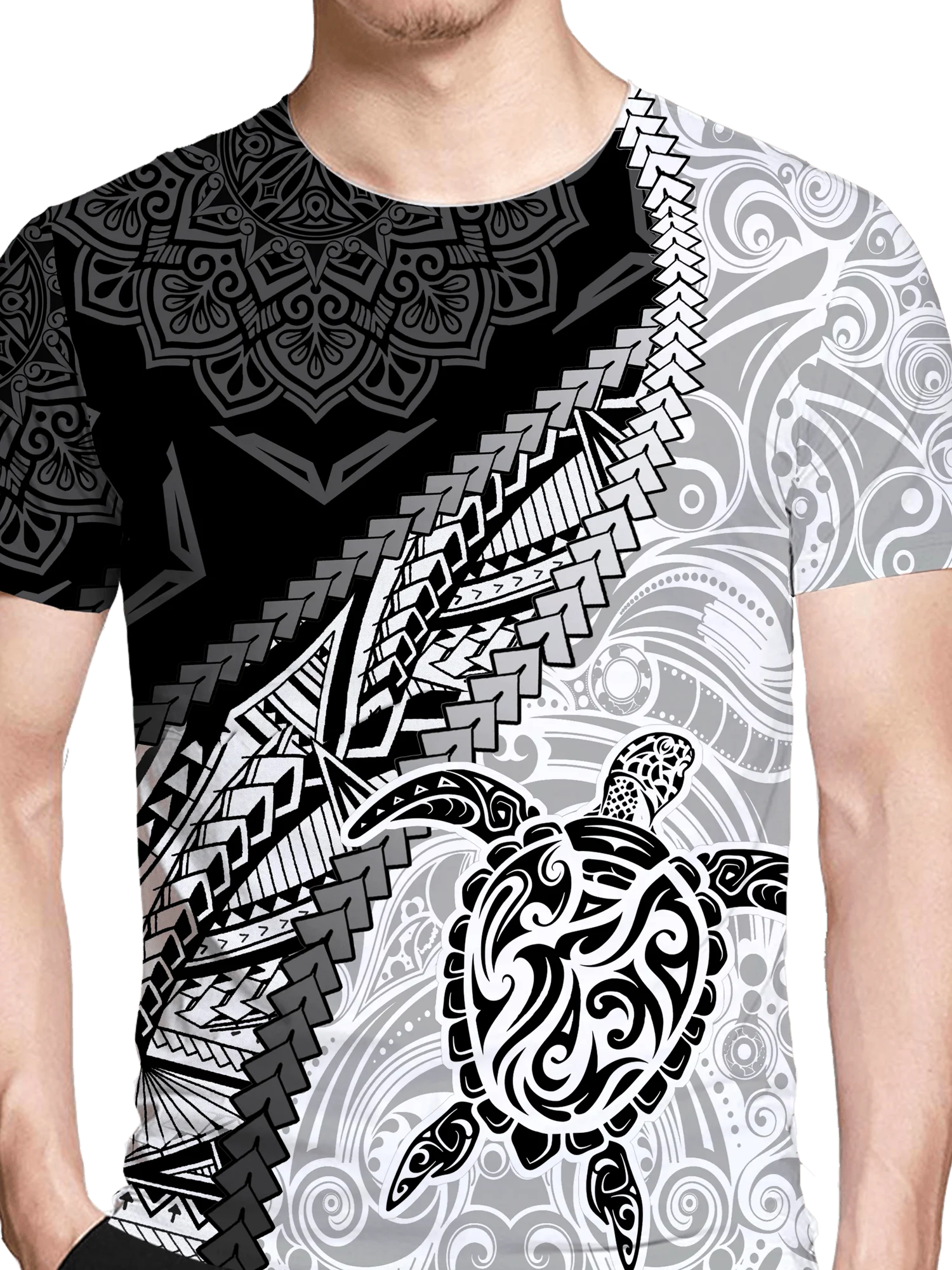 

Men'S Plus Size 3D Turtle Print T-Shirt - Soft, Comfortable Polyester Fabric, Casual Hip-Hop Style, Short Sleeve tee