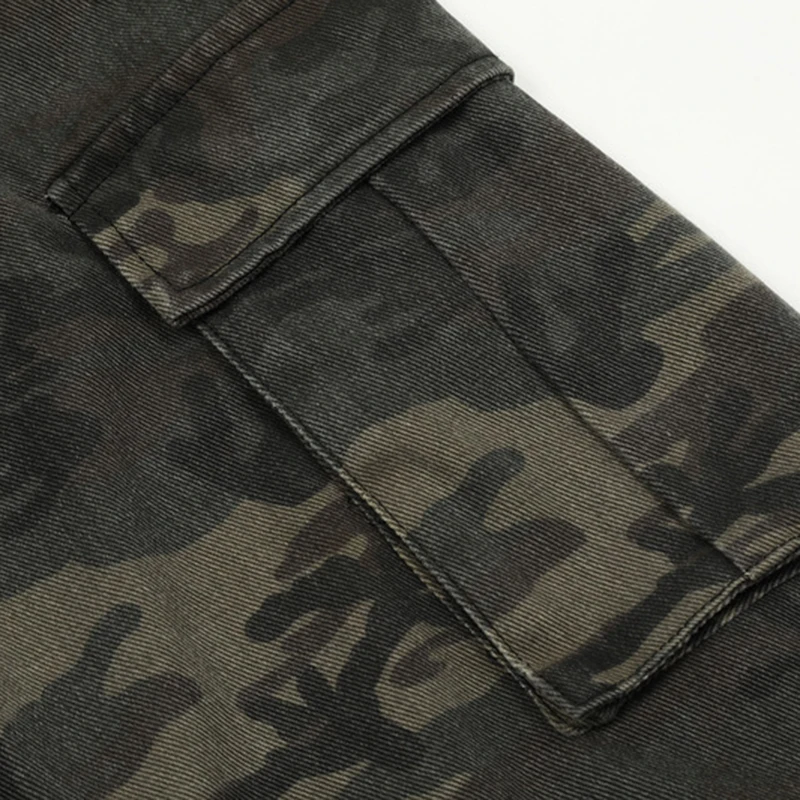 PFNW Male Camouflage Cargo Shorts American Side Large Pocket Overall Loose Wide Leg Calf-Length Shorts Summer 2024 Chic 28W4023