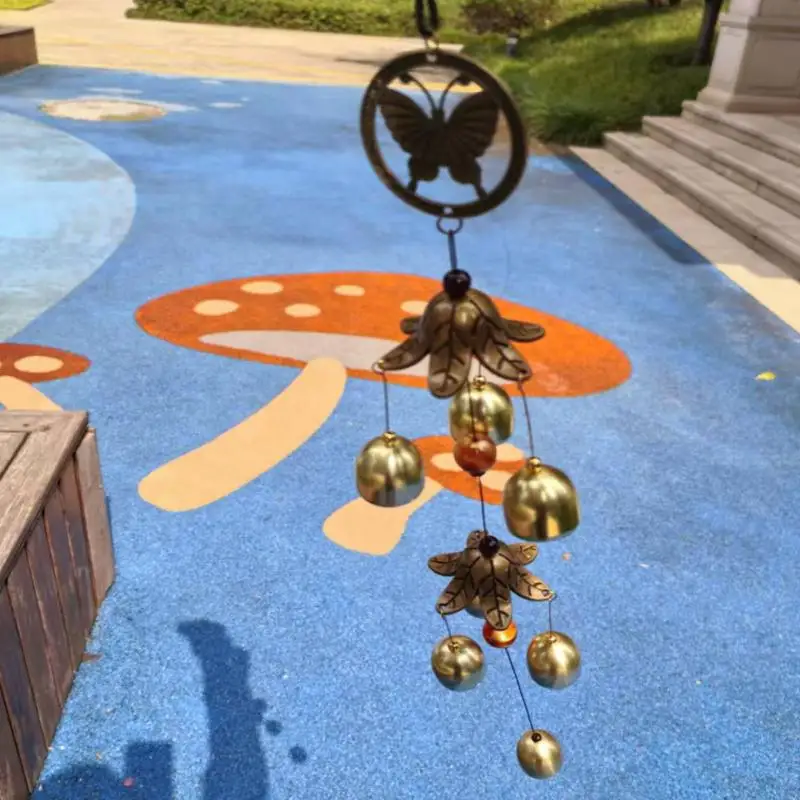 Double Metal Bell Pendant Wind Chime, Brass Color Bell Hanging Decoration Suitable For Home Patio Wall Hanging, Gift For Friend