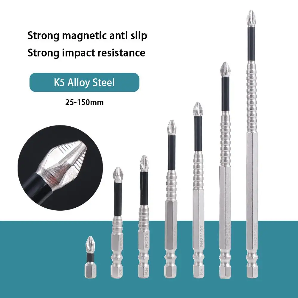K5 Thread Magnetic Batch Head Alloy Steel Anti-Slip Cross Bit High Hardness Impact Resistant PH2 Screwdriver Bits