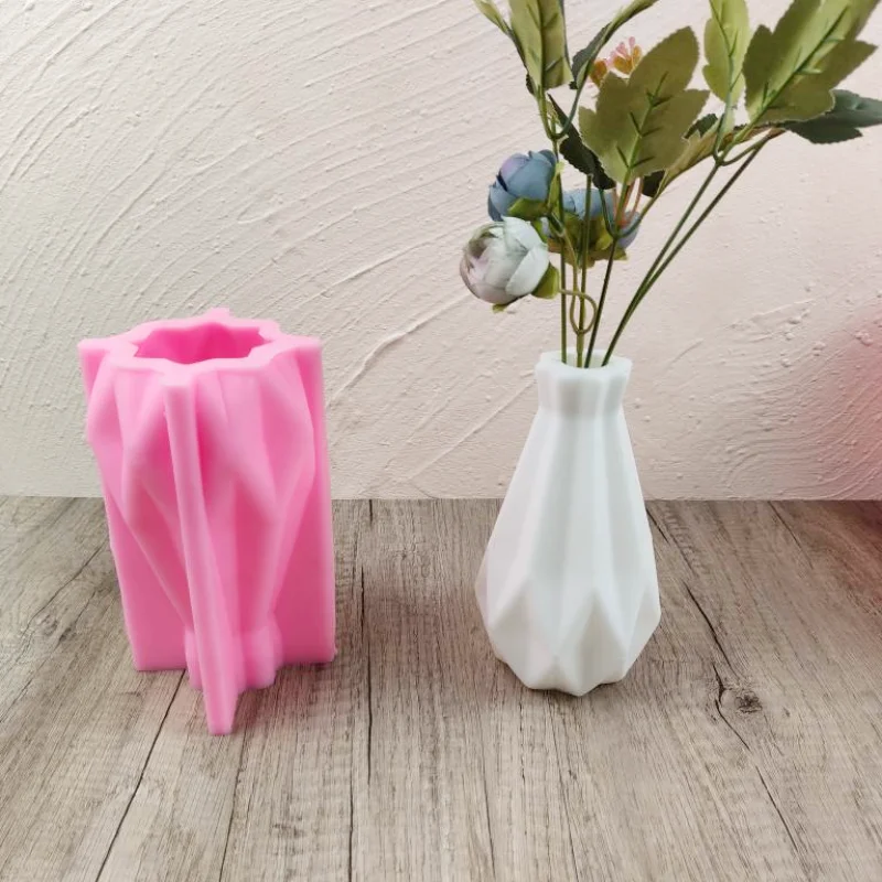 DIY Nordic style origami vase resin silicone mold geometric shape diamond shaped flower pot concrete cement gypsum silicone mold