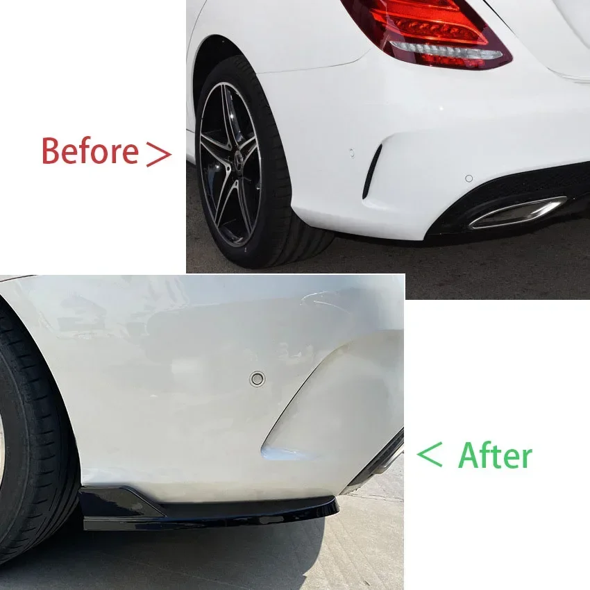 For Mercedes Benz C Class W205 C180 C200 C260 C43 AMG 2015-2021 Car Rear Bumper Diffuser Side Splitters Spoiler Corner ABS Black