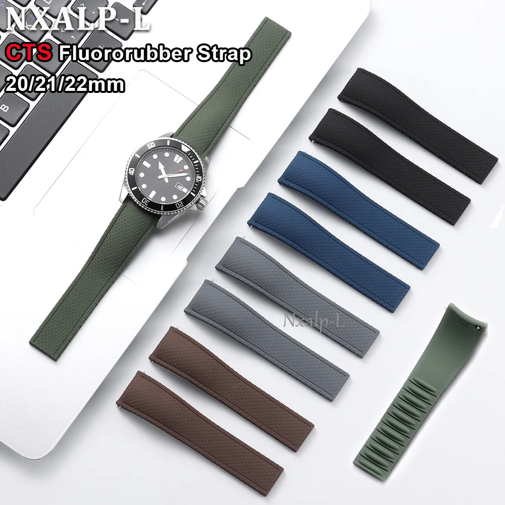 Bracelet de montre universel en caoutchouc fluoré CTS, bracelet incurvé à dégagement rapide FKM pour Omega, Oris, Seiko, bracelet de sport 20mm 21mm 22mm