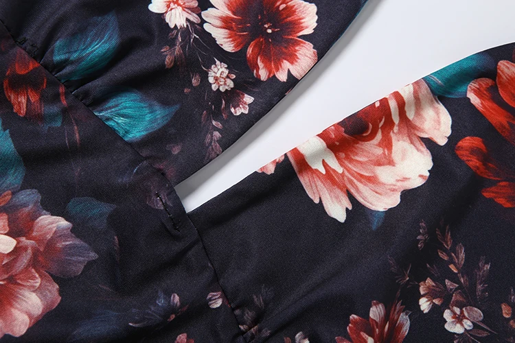 Weird Puss Sexy Rückenfreies Langes Kleid für Damen mit Blumenmuster, Schnürung, Neckholder, Tiefer Ausschnitt, Ärmellos, Mitternachts-Abendkleid, Elegantes Vestido – Detail 7