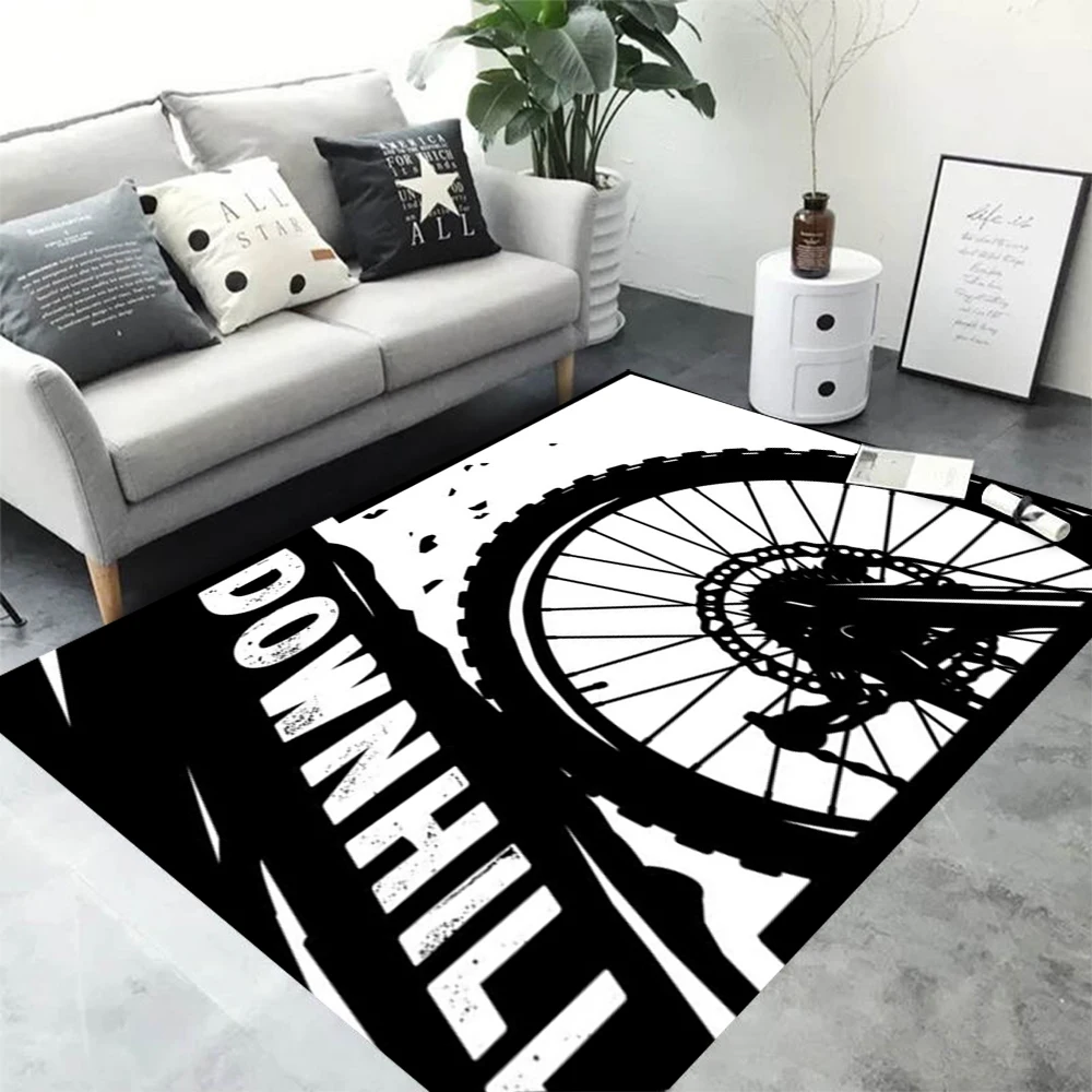 MTB Downhill Bike Area Rug Cycling Graphic Floor Mat | Non-Slip Carpet for Bedroom Living Room Garage Biker Enthusiast Decor