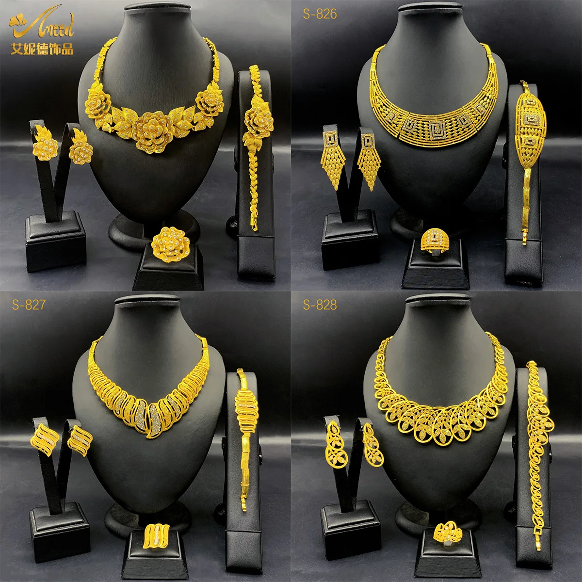 24K Gold AU999 Irregular Diamond-Studded 4-Piece Set Wedding Women - Premium bridal set, brilliant diamonds for wedding memories