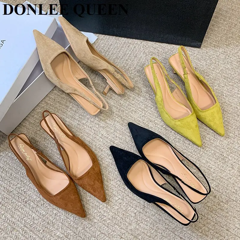 Sandals Women Spring New Fashion Women\'s Sandals 2024 Pointed Pumps Brand Shoes Office Dress Shoes Low Heels Slip On Mules Mujer