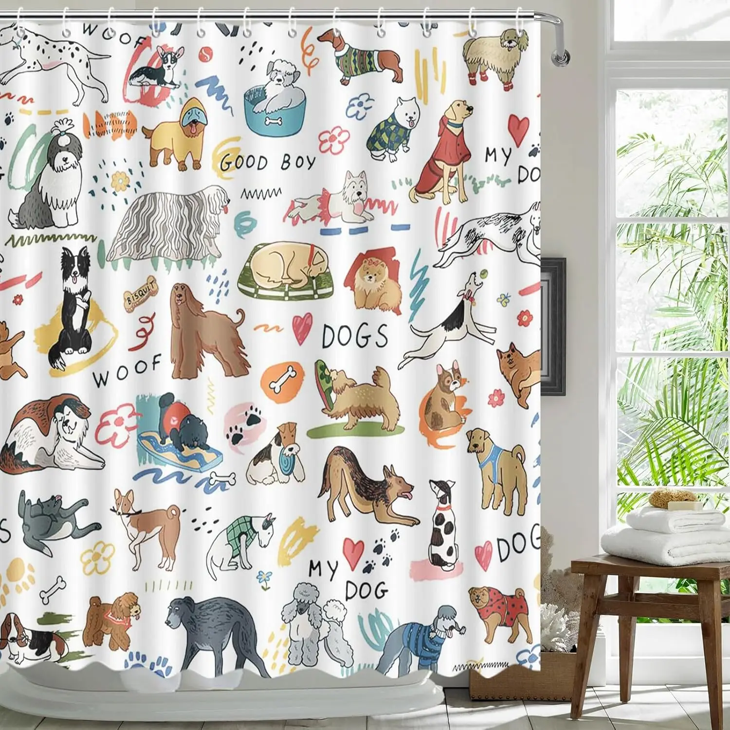 Dog Shower Curtain Cartoon Funny Dog Shower Curtain for Bathroom Cute cute pet Shower Curtain Different Kinds Loyal Pet  Bathtub