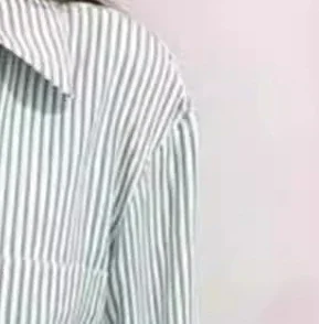 

2024 Summer Women Light Green Striped Shirt Dress Half Sleeve Waist Single Breasted High Waist Elegant Ladies Mini Dress