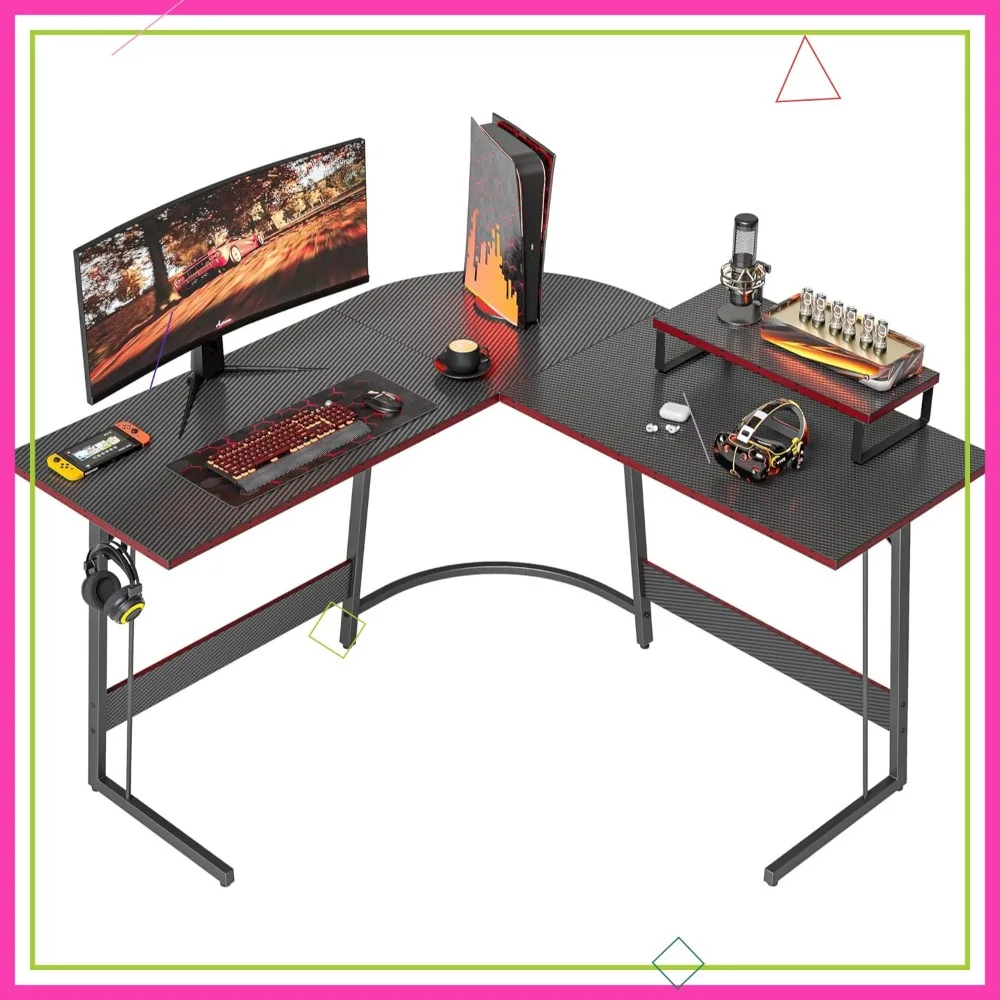 

L-Shaped Gaming Desk with Carbon Fiber Surface, 47-Inch Corner Desk for Home Office and Study Workstation