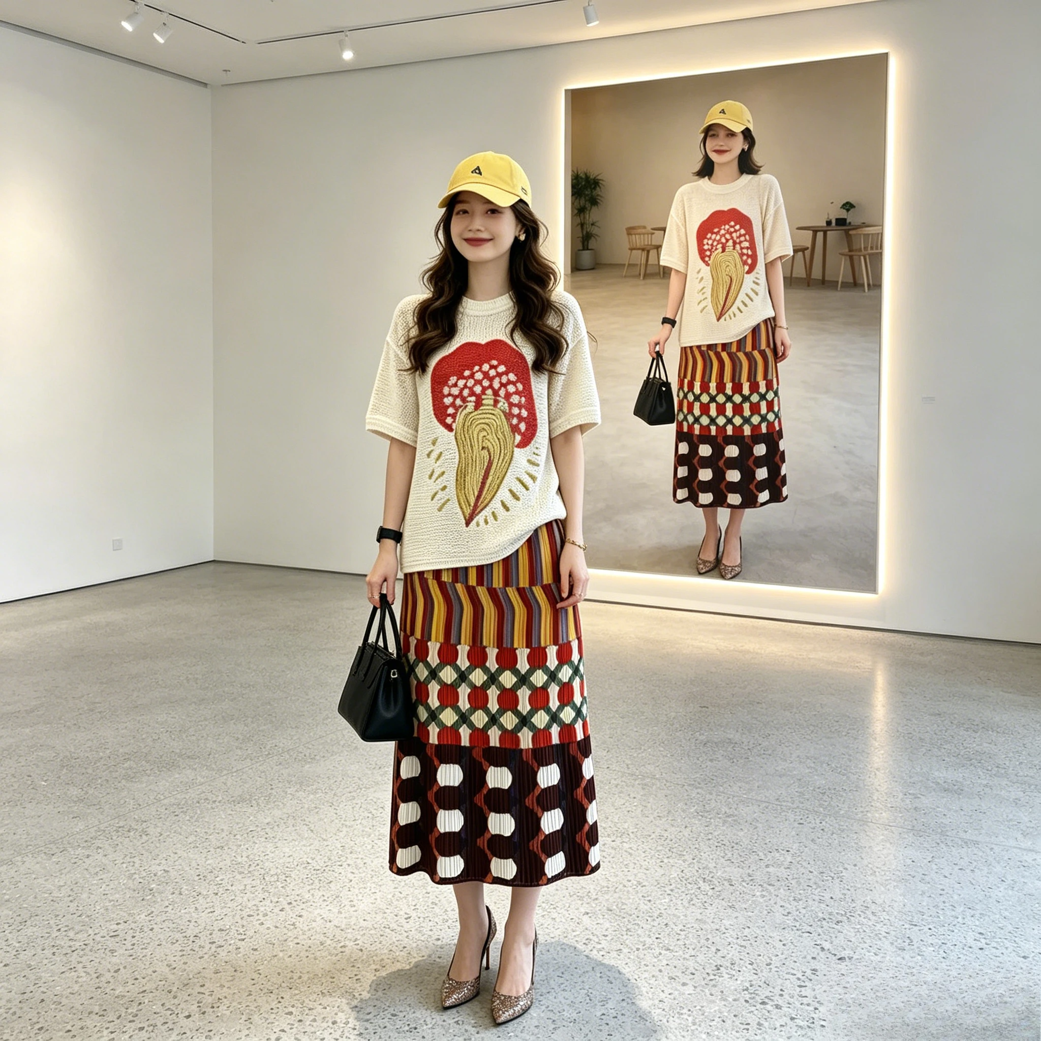 Miyake Pleated 2026 New Geometric Color-Block Pleated Skirt Women's Mid-Length Retro Style Colorful Skirt Two-Piece Set Pleat
