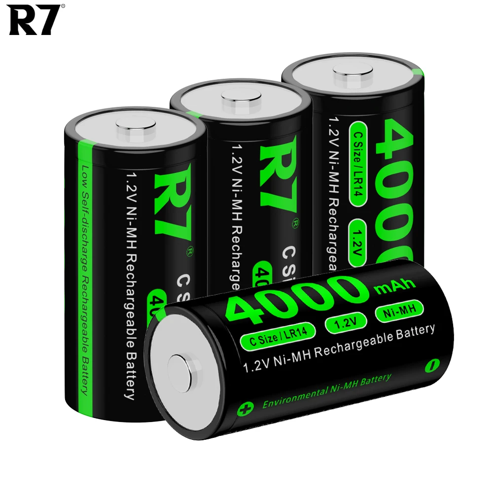 R7 C type Battery C size Rechargeable Battery 4000mAh 1.2V NIMH C Batteries LR14 for Flashlight Gas Cooker with Fast USB Charger