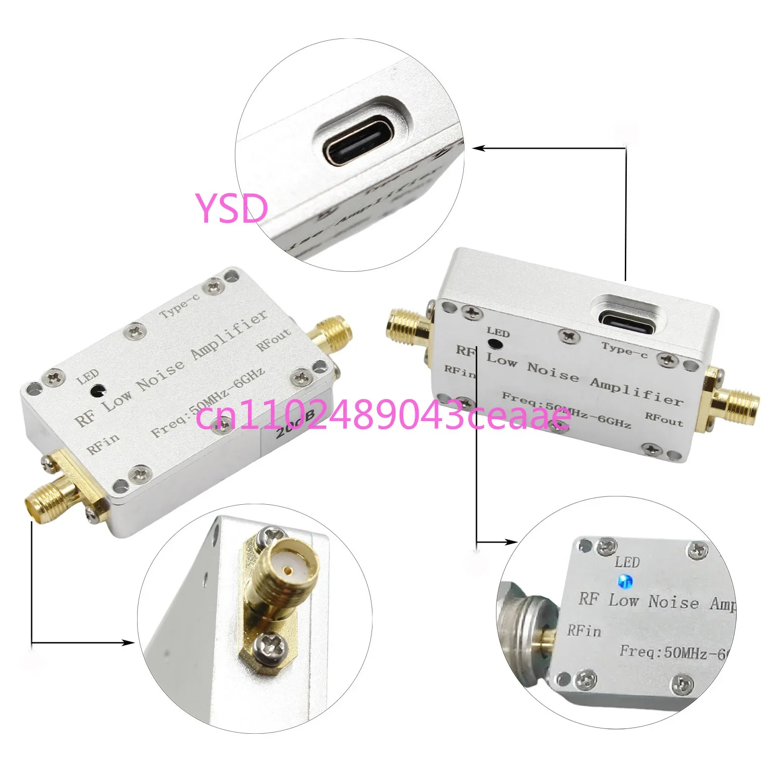 50M-6GHz RF Low-Noise Amplifier (20dB/30dB High Gain, Signal Receiving Pre-LNA)