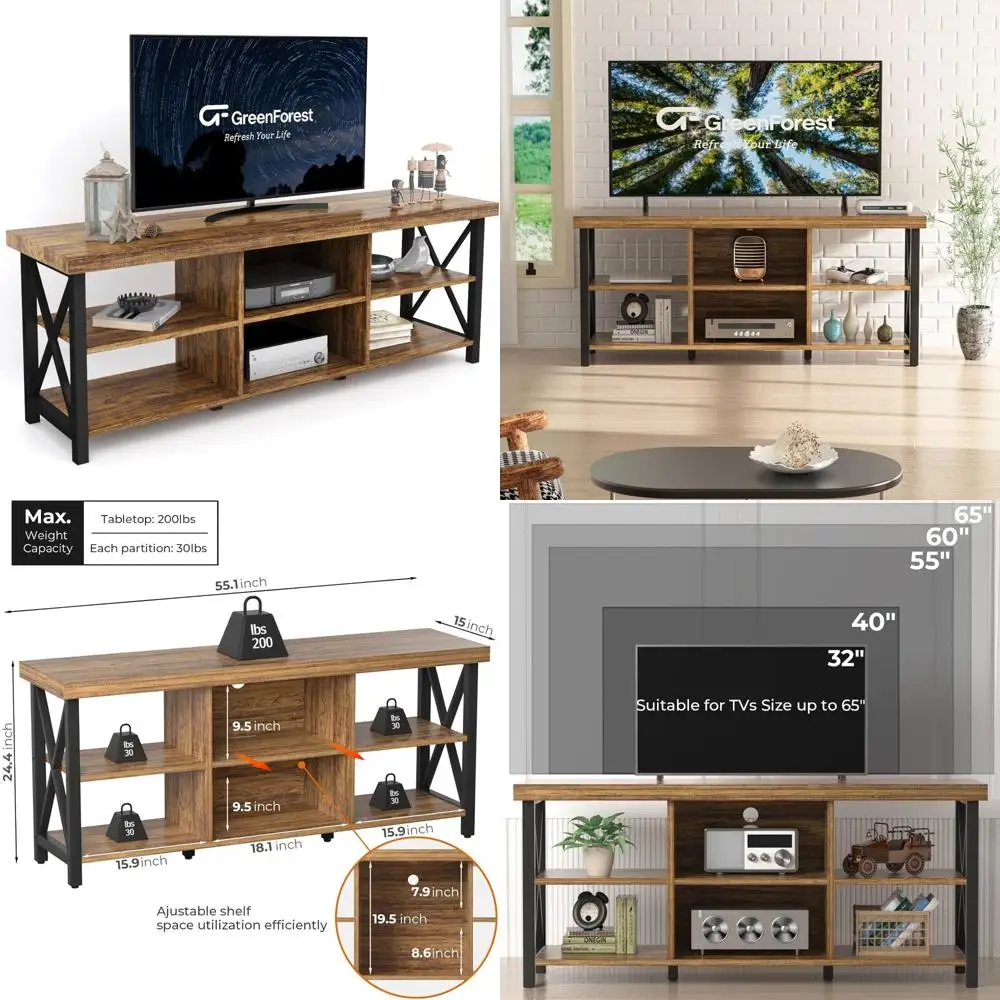 tv stand for tv up to 65 inches, entertainment center with 6 storage cabinet for living room, 55 inch farmhouse television stan