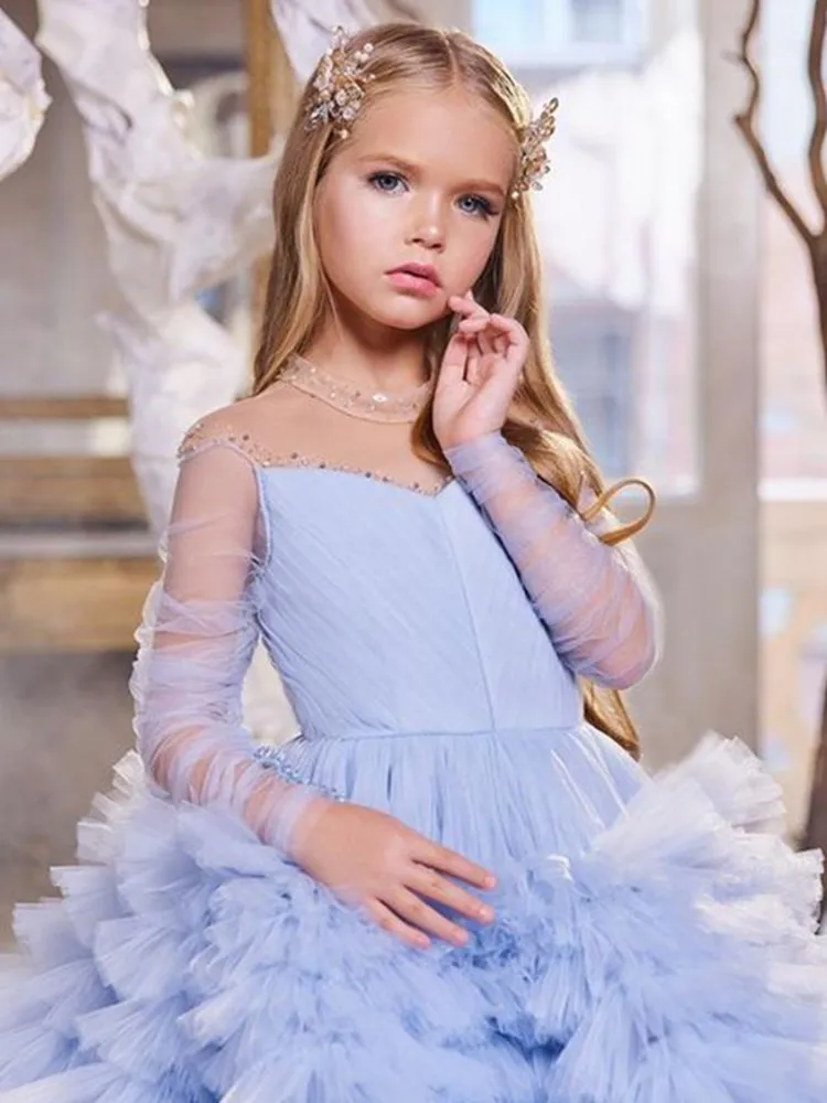 High-End Children's Trailing Evening Gown Host Performance Wedding Birthday Girl Party Dress A4151 Vestidos Bridesmaid Dress