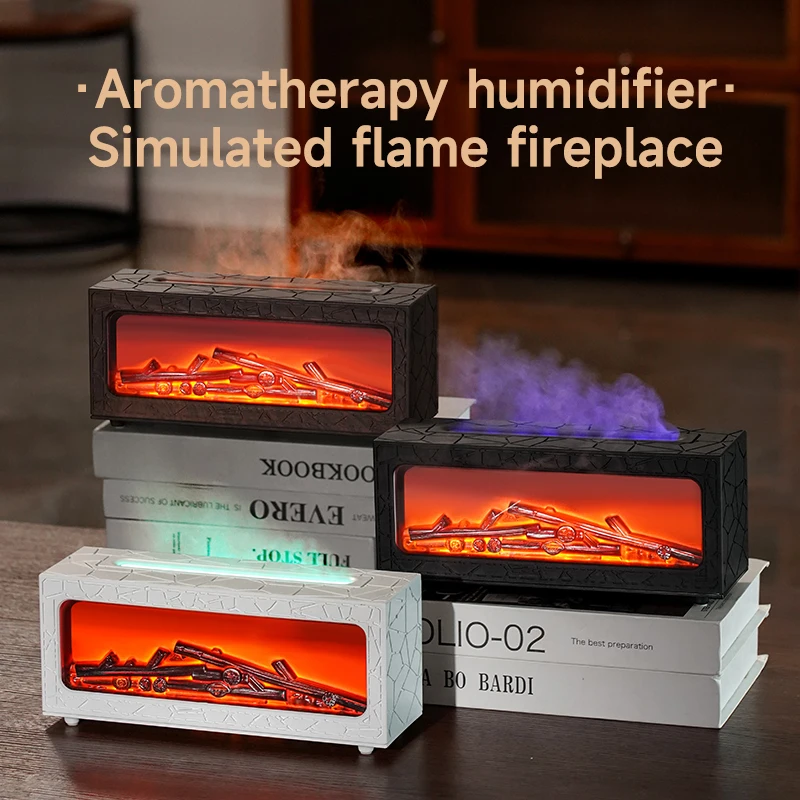 Humidificador de fragancia para chimenea de fuego simulado, difusor ultrasónico de aceites esenciales de fragancia de 7 colores, difusor de pulverización pequeño para oficina.