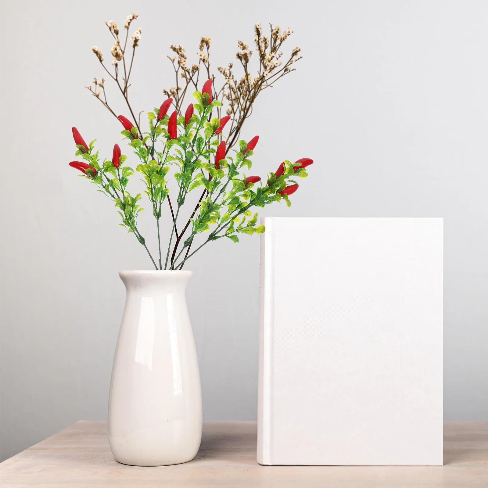 

3Pcs Realistic Faux Red Chili Pepper Stems Decorative Artificial Bouquet for DIY Floral Craft Home Decoration Artificial Twigs